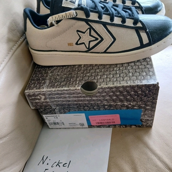 Converse x Joshua Vides Pro Leather OX Natural Ivory Black White Men's A00713C - Picture 2 of 7